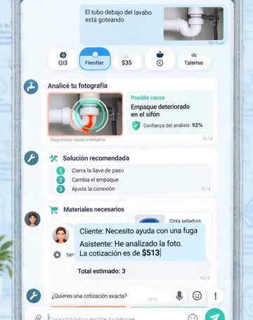 El asistente para plomerías contestando